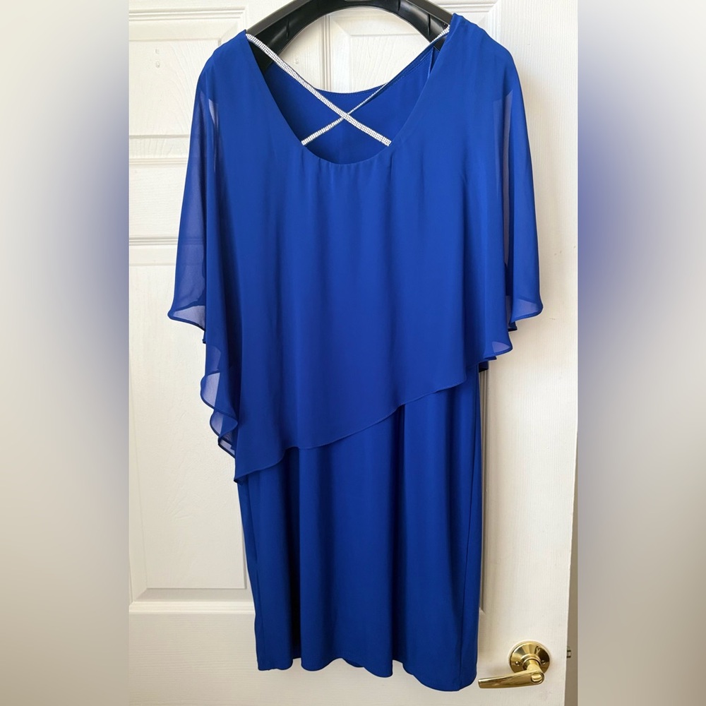 MSK Royal Blue Asymmetrical Layered Chiffon Dress